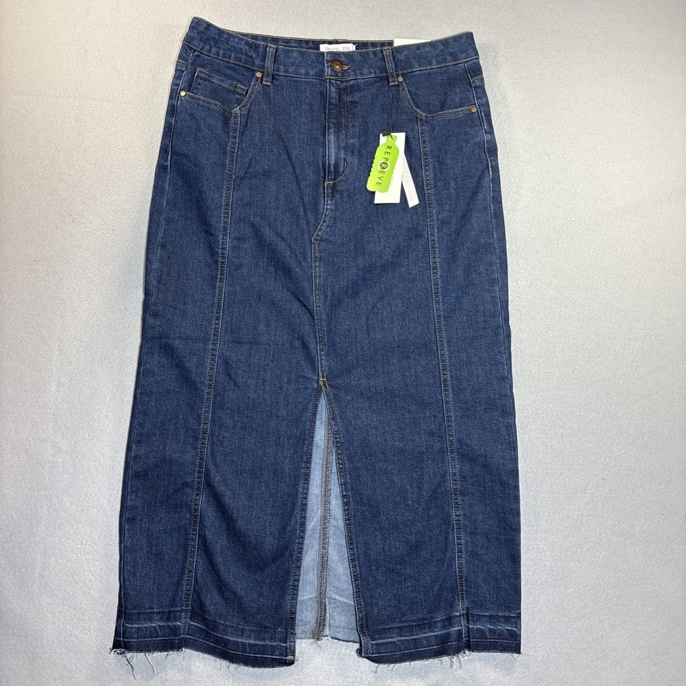 New RACHEL ZOE Blue High Rise Maxi Skirt Women's SZ 12 Denim NWT Repreve Raw Hem